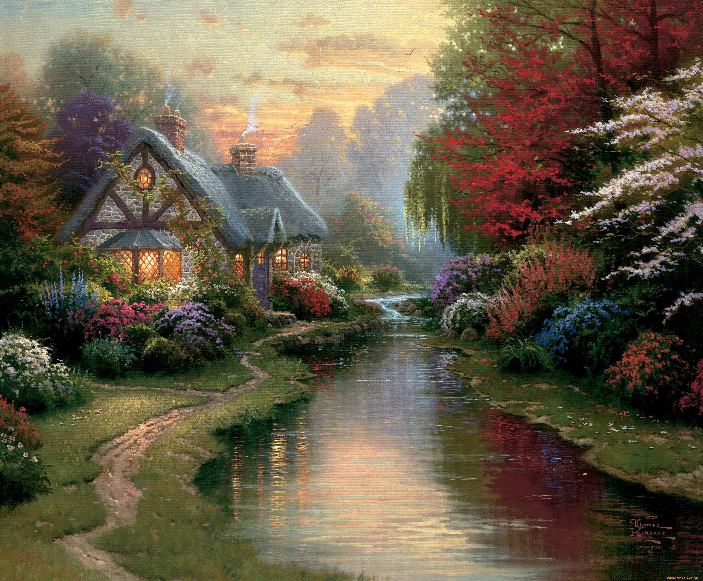 a quiet evening, , thomas kinkade, , , , 